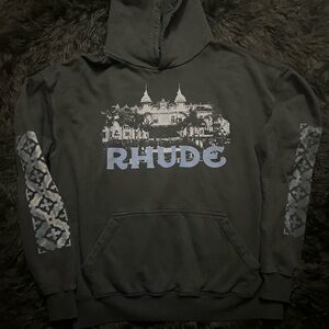 Rhude Charcoal Hoodie with Urban Graphic